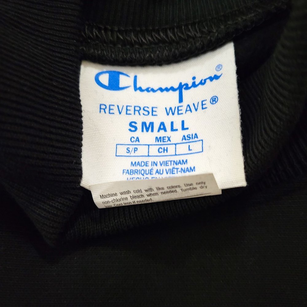 Champion Life Reverse Weave Mockneck Crew, Chenille Vintage Logo Black Applique - Picture 10 of 12